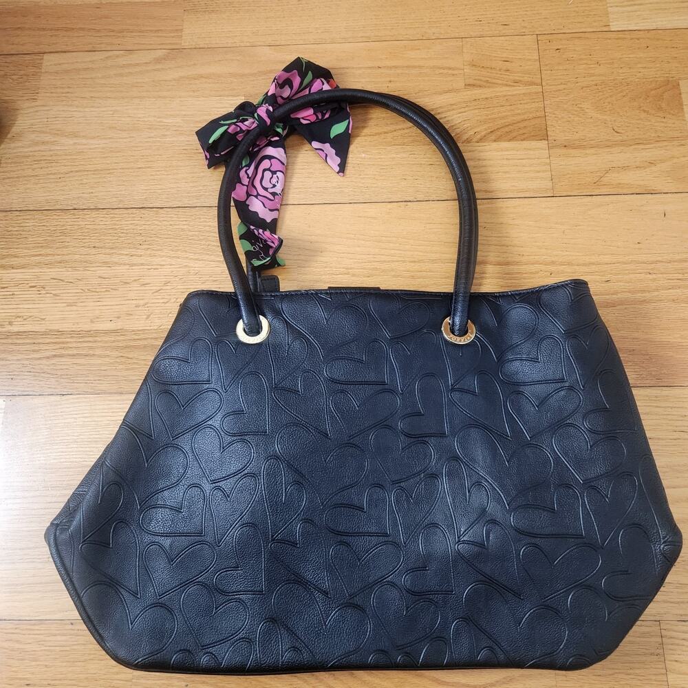 Betsey Johnson Embossed Heart Purse Bag Shoulder Tote Bow Career Casual Party